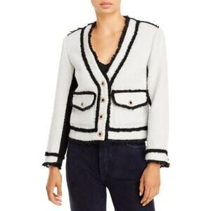 Aqua Boucle Contrast Cream Black Tweed Colorblock Long Sleeve Blazer Jacket S